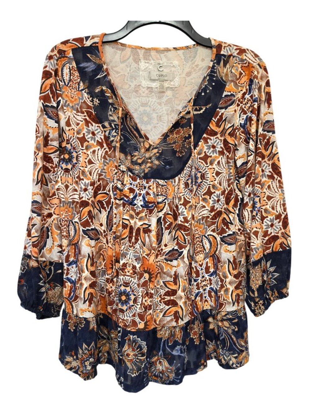 Cupio Floral Tunic Blouse Women S Long Sleeve Tassel Tie Tiered Boho Flowy Top